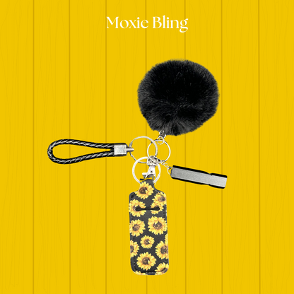 Sunflower Moxie Bling - Maximize Your Moxie - Pom-Pom, Chapstick Holder, Safety Whistle, Wristlet