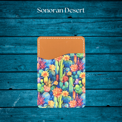 Sonoran Desert Succulents Phone Card Holder, Cute Print Card Wallet, Card Caddy, Credit Card Holder for Cell Phone, Moxie Bling