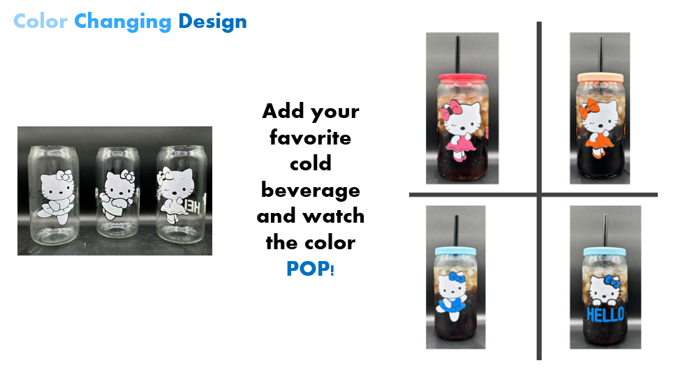 Color Changing Kawaii Kitty Iced Coffee Glass Tumbler