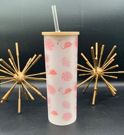 Flamingo Iced Coffee Glass Tumbler