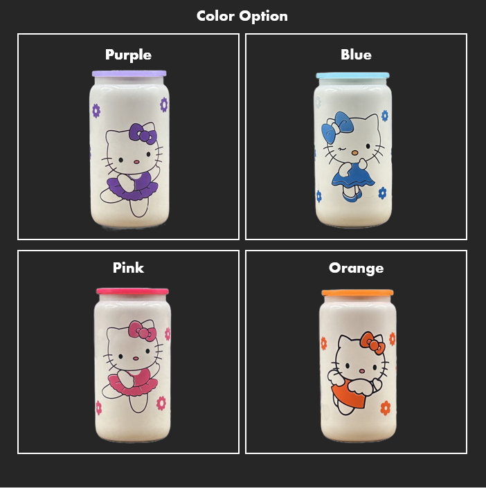 Color Changing Kawaii Kitty White Glass Iced Coffee Glass Tumbler