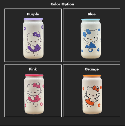 Color Changing Kawaii Kitty White Glass Iced Coffee Glass Tumbler