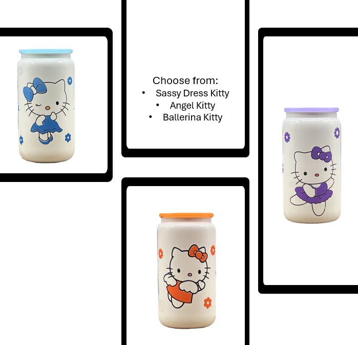 Color Changing Kawaii Kitty White Glass Iced Coffee Glass Tumbler