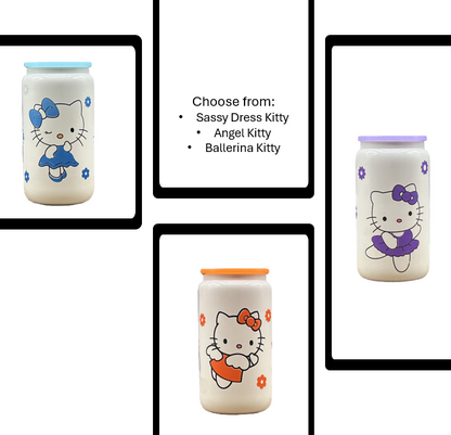 Color Changing Kawaii Kitty White Glass Iced Coffee Glass Tumbler