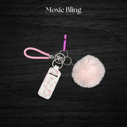 Kawaii Kitty Moxie Bling - Maximize Your Moxie - Pom-Pom, Chapstick Holder, Safety Whistle, Wristlet