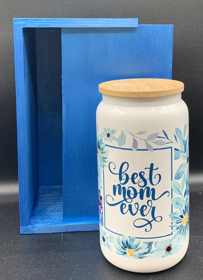 Mother's Day - Best Mom Ever 16 oz Glass Libby Can with Wood Moxie Box