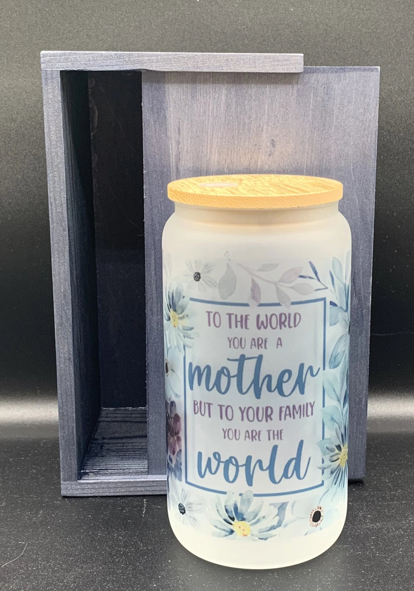 Mother's Day - You Are the World 16 oz Glass Libby Can with Wood Moxie Box